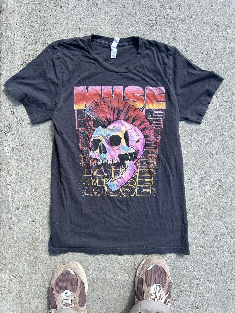 Muse Black Short Sleeve Band Tee with Multicolor Punk Skull